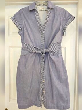 Vineyard Vines Blue & White Striped Tie-Waist Shirt Dress